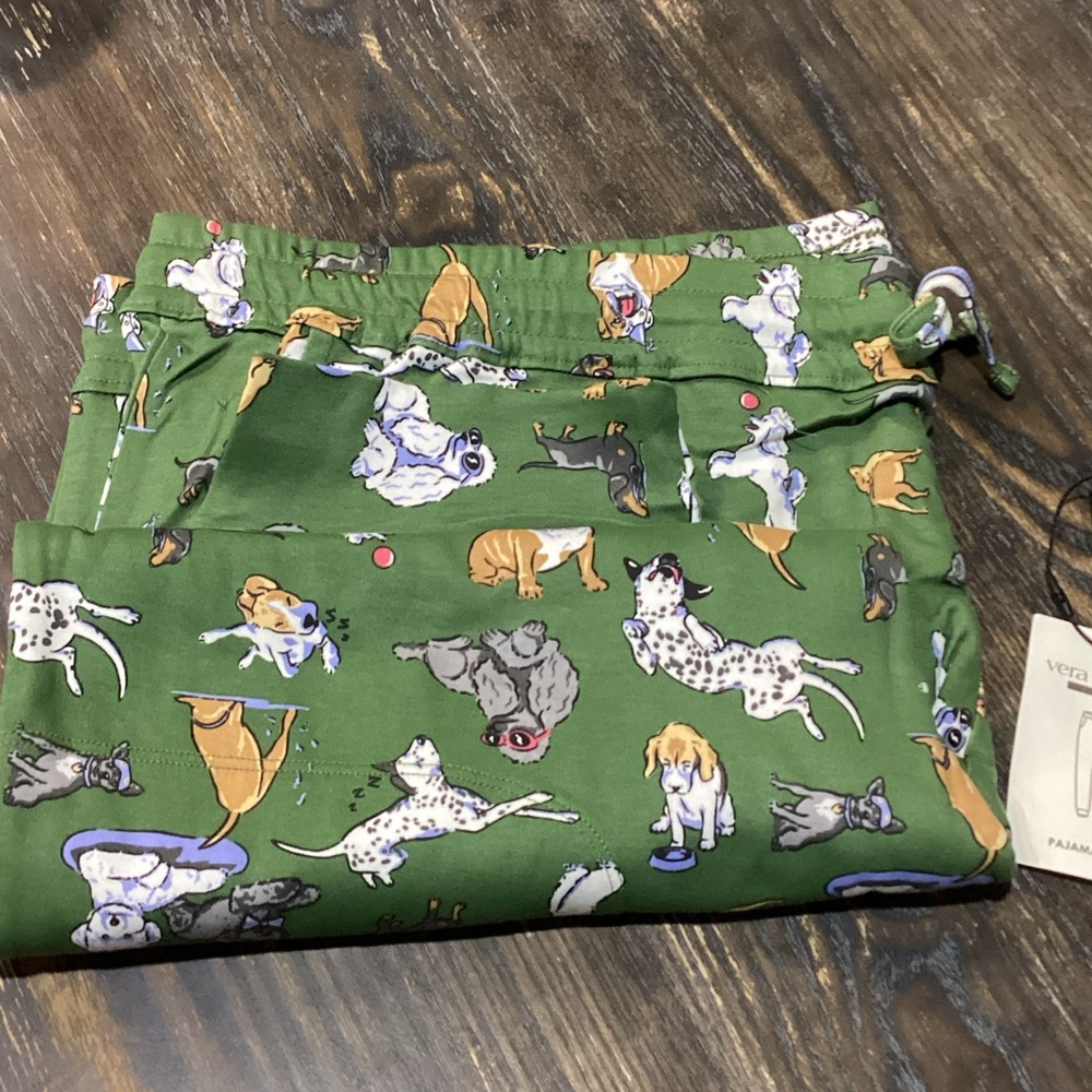 Vera Bradley Green Dog Park Print Pajama Pants Sz X-Large